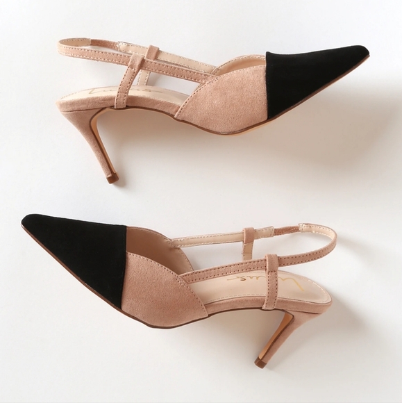Lulus black and tan sling back heels - Picture 2 of 6